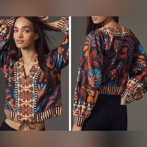 Farm Rio Puff-Sleeve V-Neck Oversized Blouse, Size XXS